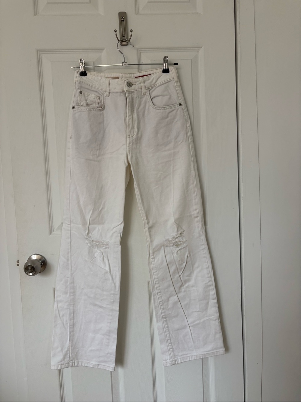 Pilcro White Wide-Leg Jeans with Knee Distress